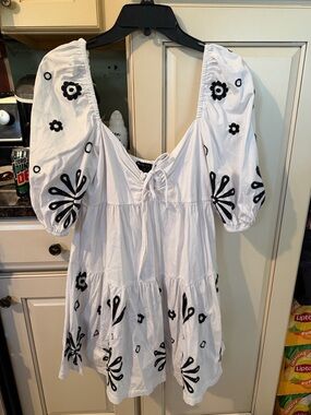 ASOS White Mini Dress with Black Floral Appliqué